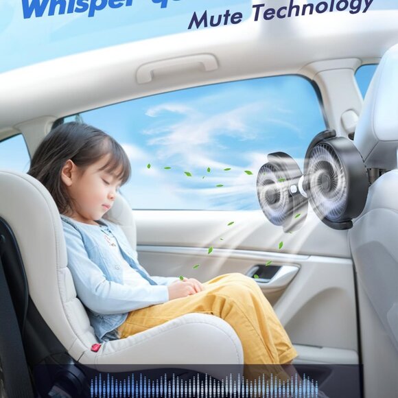 Dual Car Cooling Fans for Backseat 3 Speed Separate Controlled Quiet Brushless - Picture 7 of 9